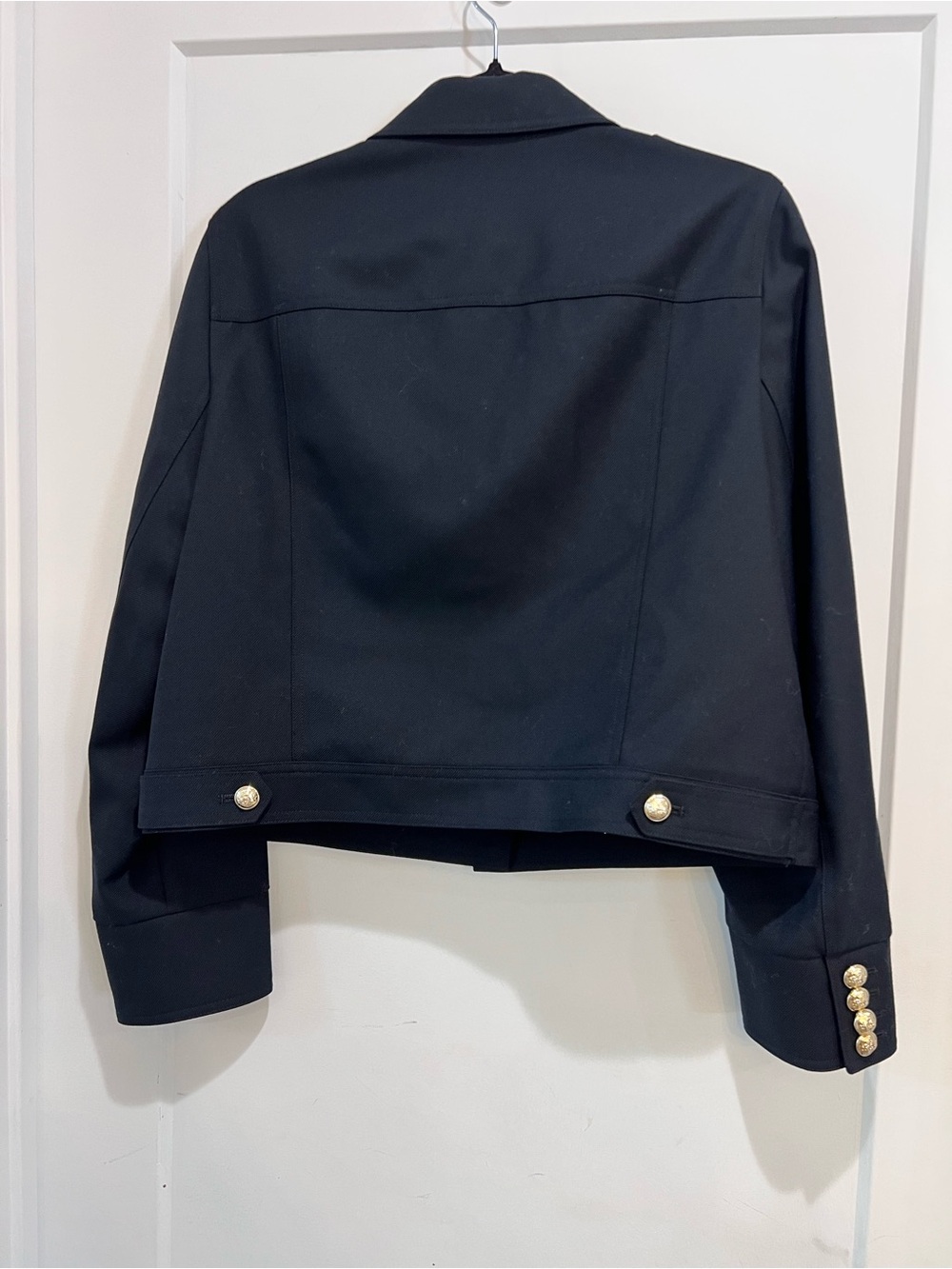REISS Black Military Cropped Jacket Gold Crest Buttons Size 8 NWOT - Picture 8 of 10